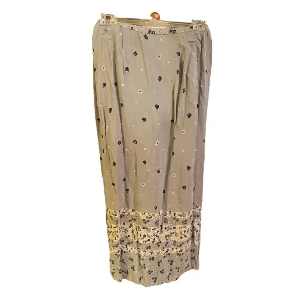 Jessica Holbrook Womens Maxi Skirt Floral Modest Light Gray Medium